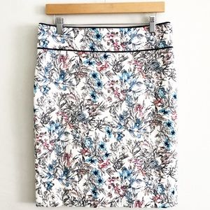 Ann Taylor White Floral Knee Length Pencil Skirt